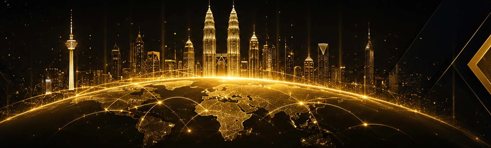 Golden globe and Kuala Lumpur skyline artwork for the MEEDC International Business Award 2026